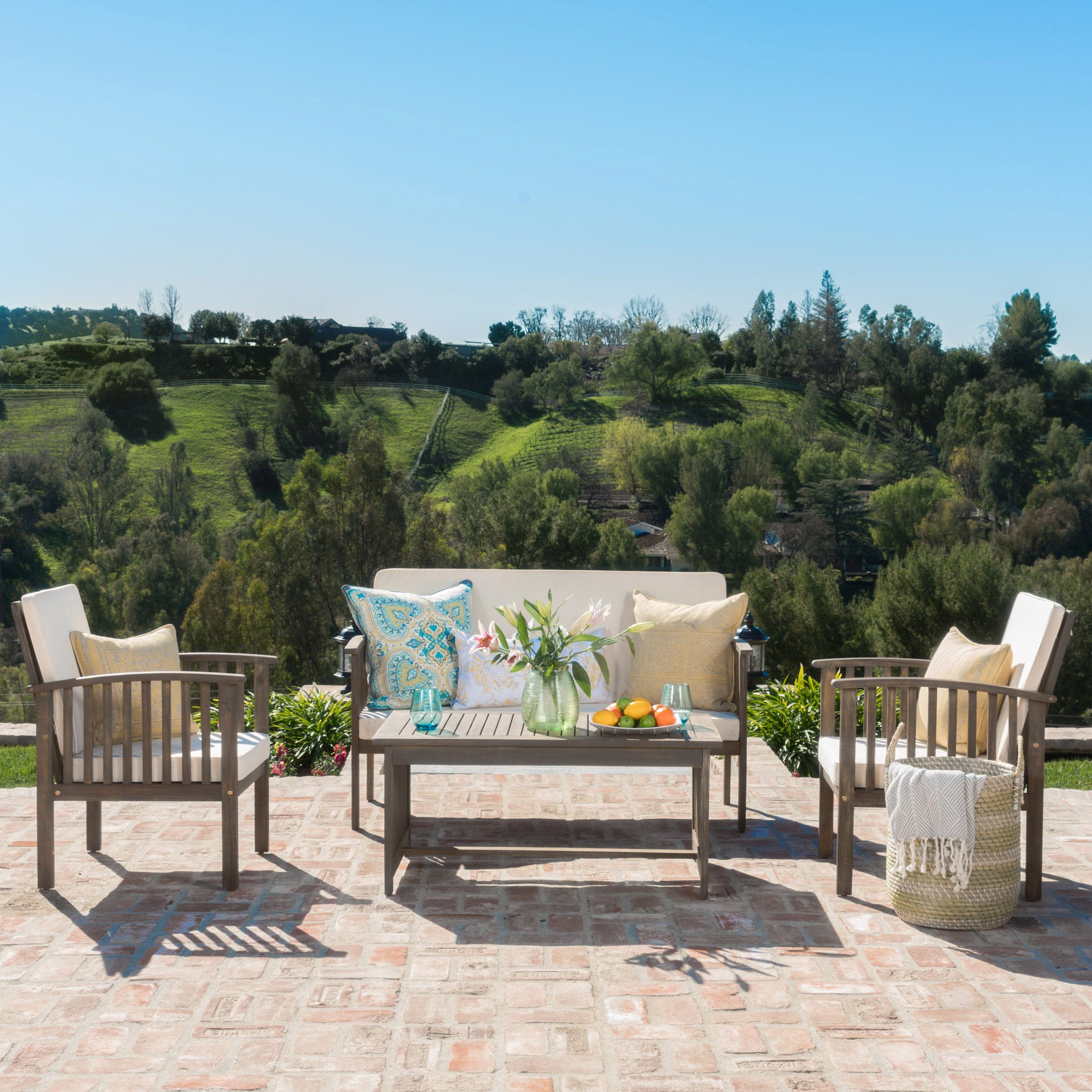4-Piece Acacia Wood Chat Set with Water-Resistant Cushions | Cozy Cove Furniture