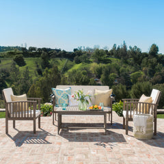 4-Piece Acacia Wood Chat Set with Water-Resistant Cushions | Cozy Cove Furniture