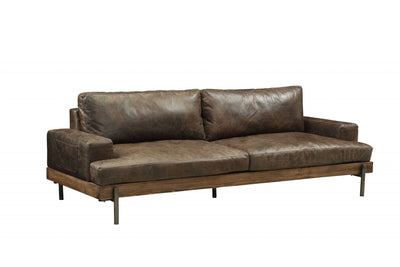 Homeroots Distressed Chocolate Top Grain Leather Sofa 318816