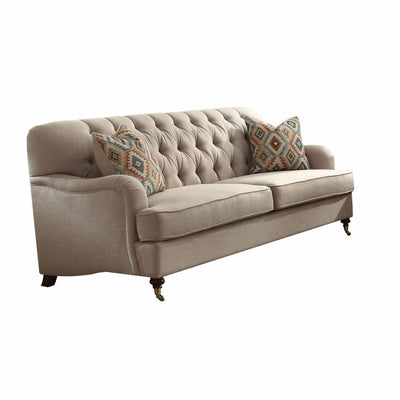Homeroots Beige Fabric Upholstery Sofa with 2 Pillows 347258