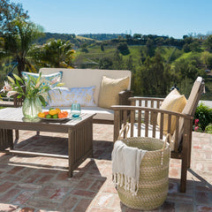 4-Piece Acacia Wood Chat Set with Water-Resistant Cushions | Cozy Cove Furniture