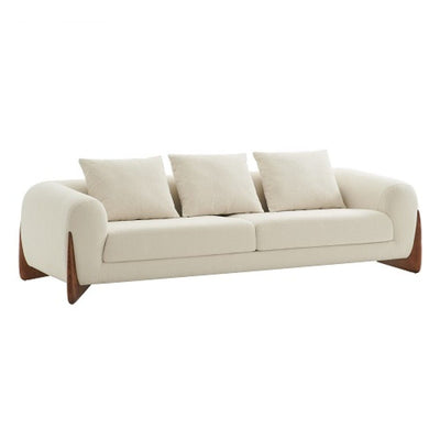 Homeroots Cream Fabric And Walnut Wood Sofa 488842
