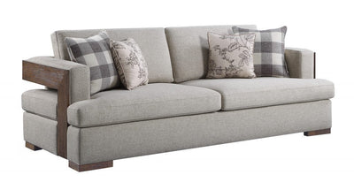 Homeroots Fabric Linen And Brown Sofa With Four Toss Pillows 491003