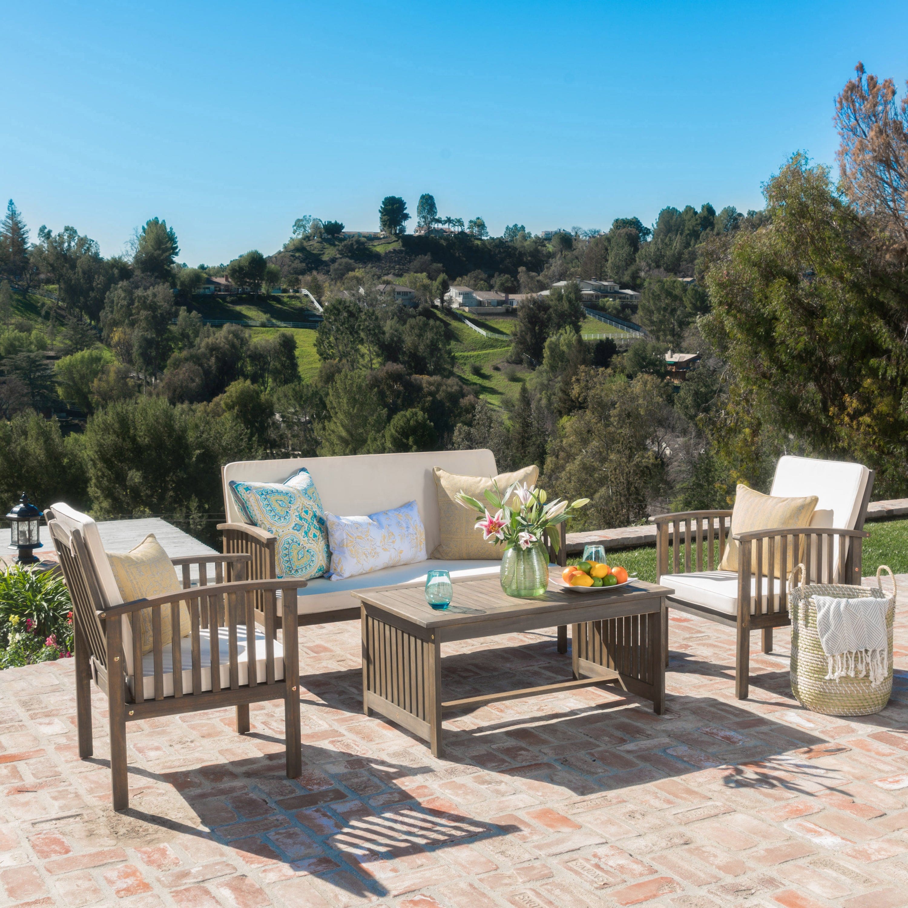 4-Piece Acacia Wood Chat Set with Water-Resistant Cushions | Cozy Cove Furniture