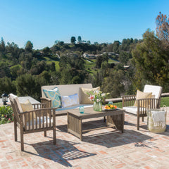 4-Piece Acacia Wood Chat Set with Water-Resistant Cushions | Cozy Cove Furniture