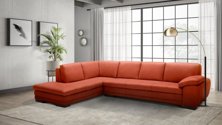 J&M 625 Italian Leather Sectional in Pumpkin 175443111 - Cozy Cove Furniture