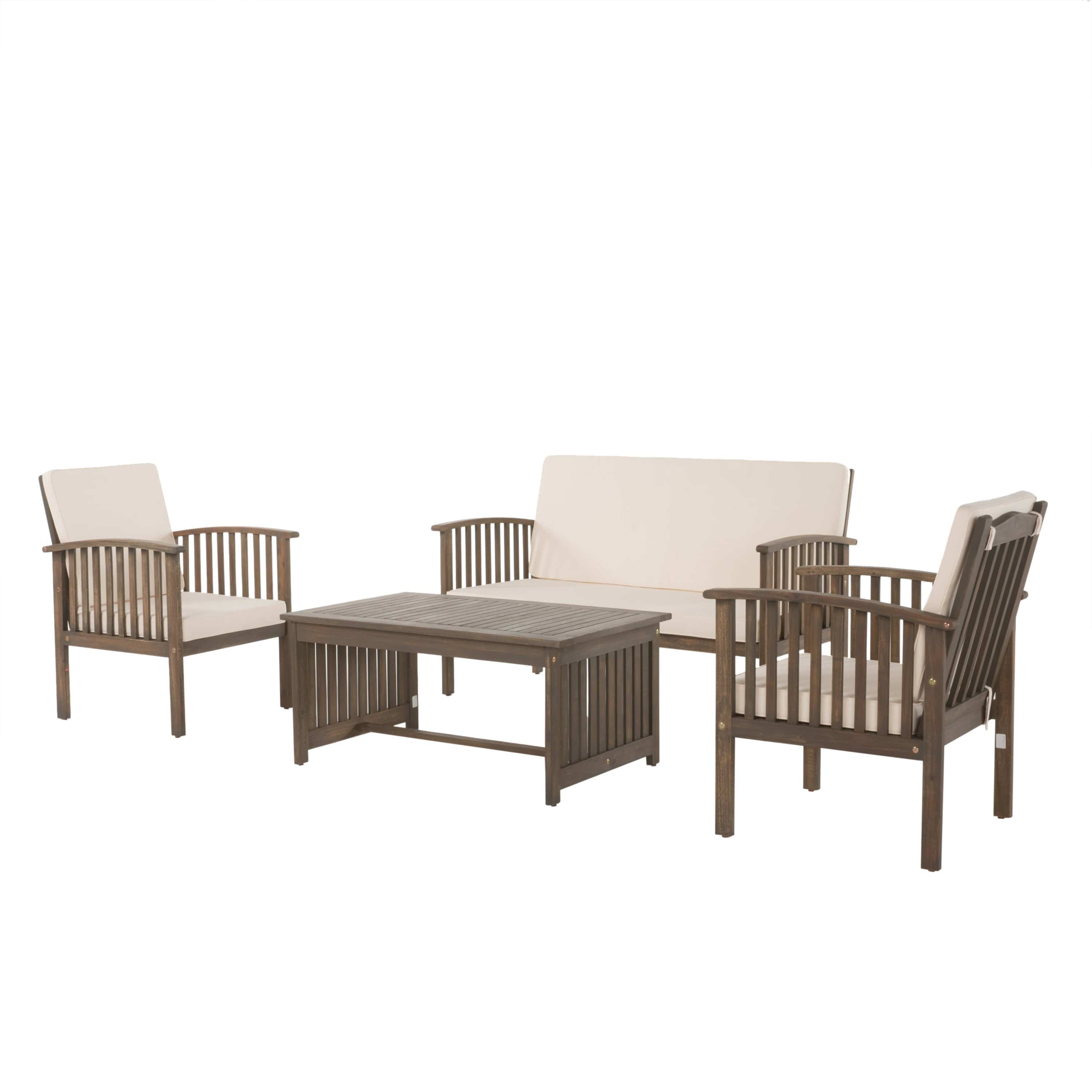 4-Piece Acacia Wood Chat Set with Water-Resistant Cushions | Cozy Cove Furniture