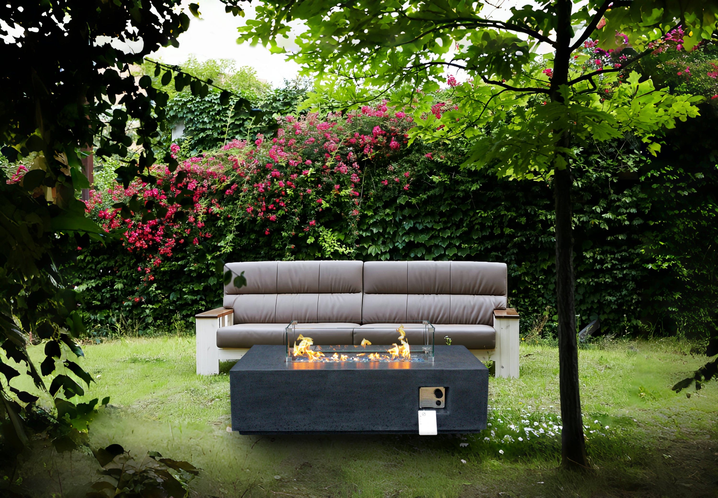 52-Inch Outdoor Concrete Propane Gas Fire Pit Table in Dark Gray | Cozy Cove Furniture