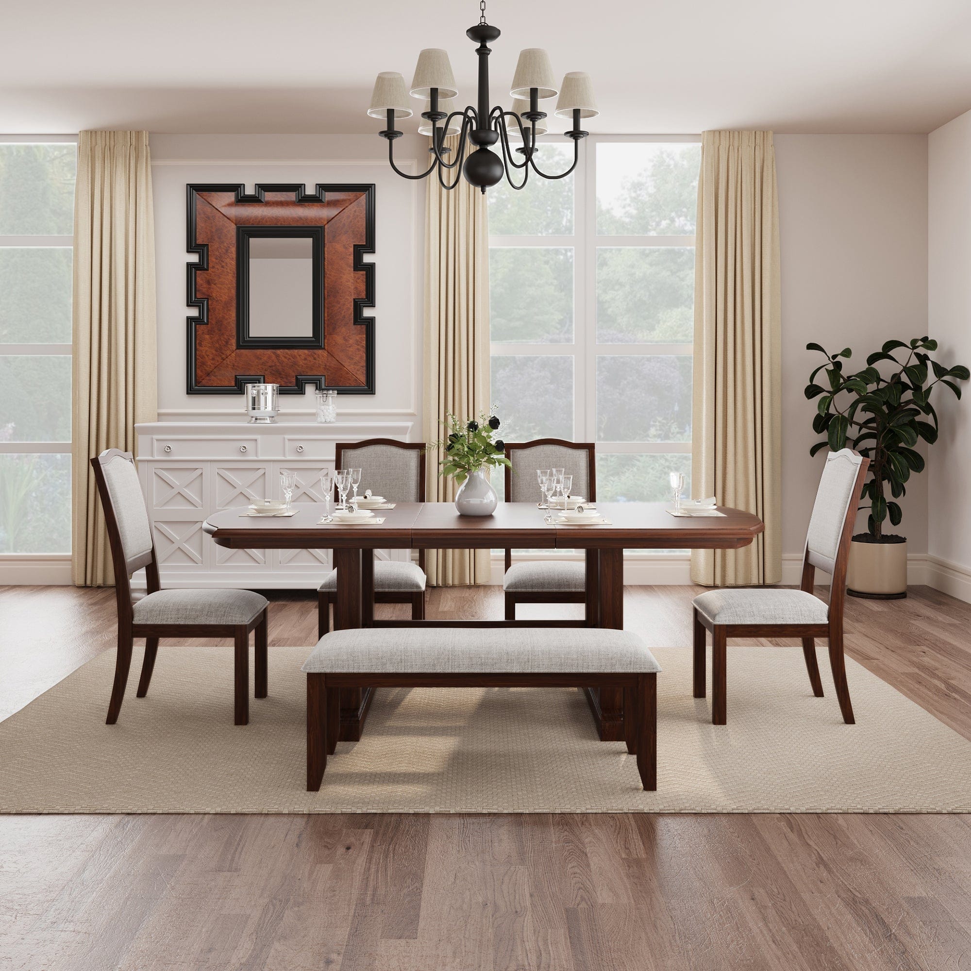 6-Piece Cherry Wood Dining Set – Extendable Table with Removable Leaf | Cozy Cove Furniture | N752S0000097AAD