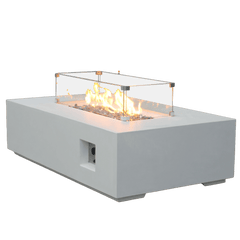 52-Inch Outdoor Concrete Propane Gas Fire Pit Table in Antique White | Cozy Cove Furniture