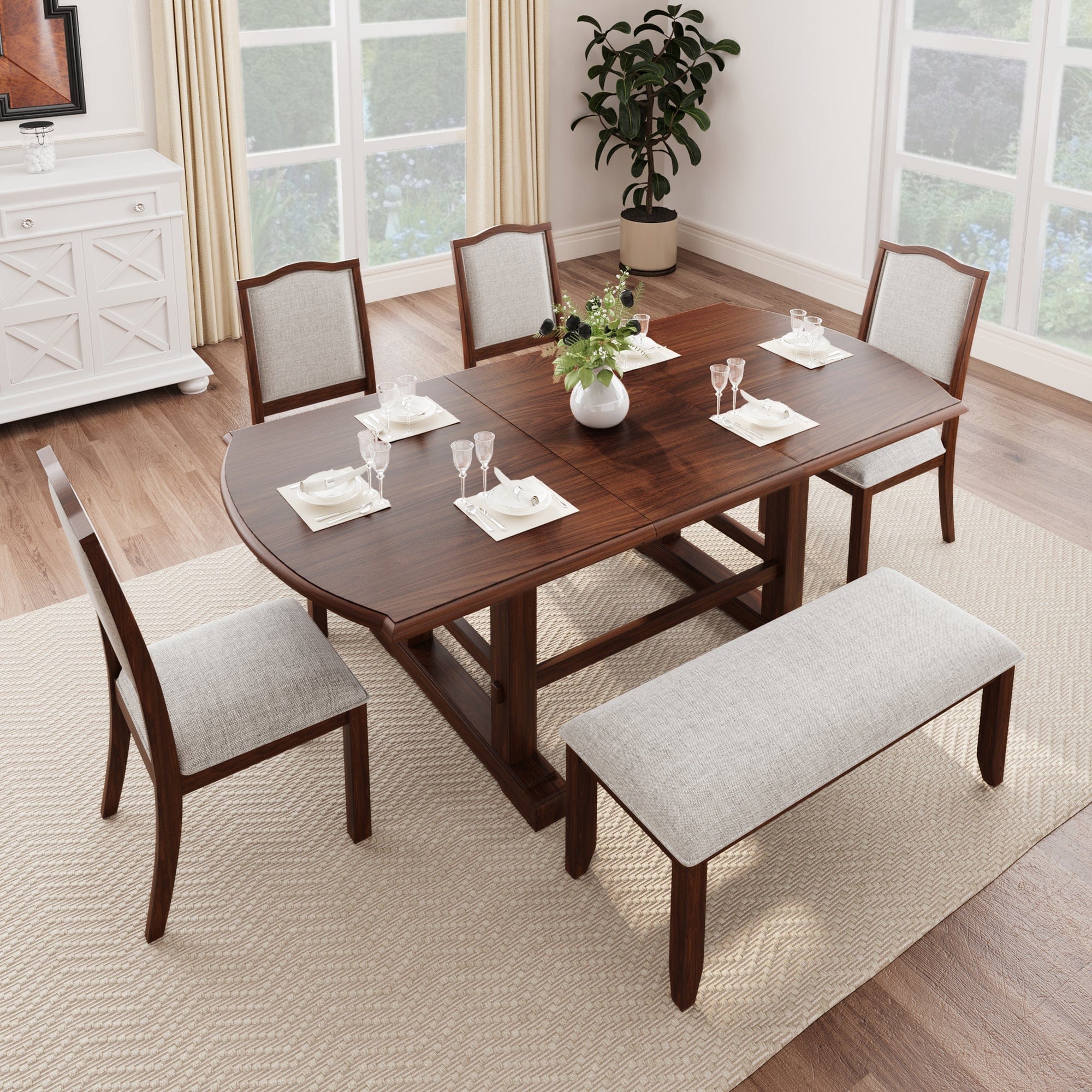 6-Piece Cherry Wood Dining Set – Extendable Table with Removable Leaf | Cozy Cove Furniture | N752S0000097AAD