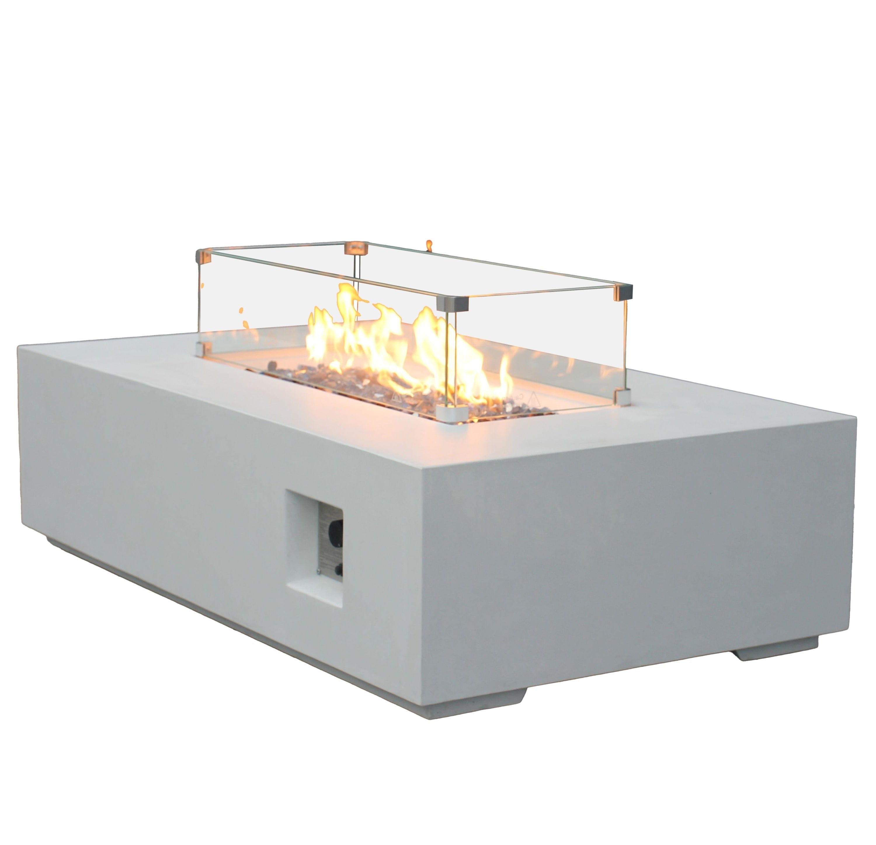 52-Inch Outdoor Concrete Propane Gas Fire Pit Table in Antique White | Cozy Cove Furniture