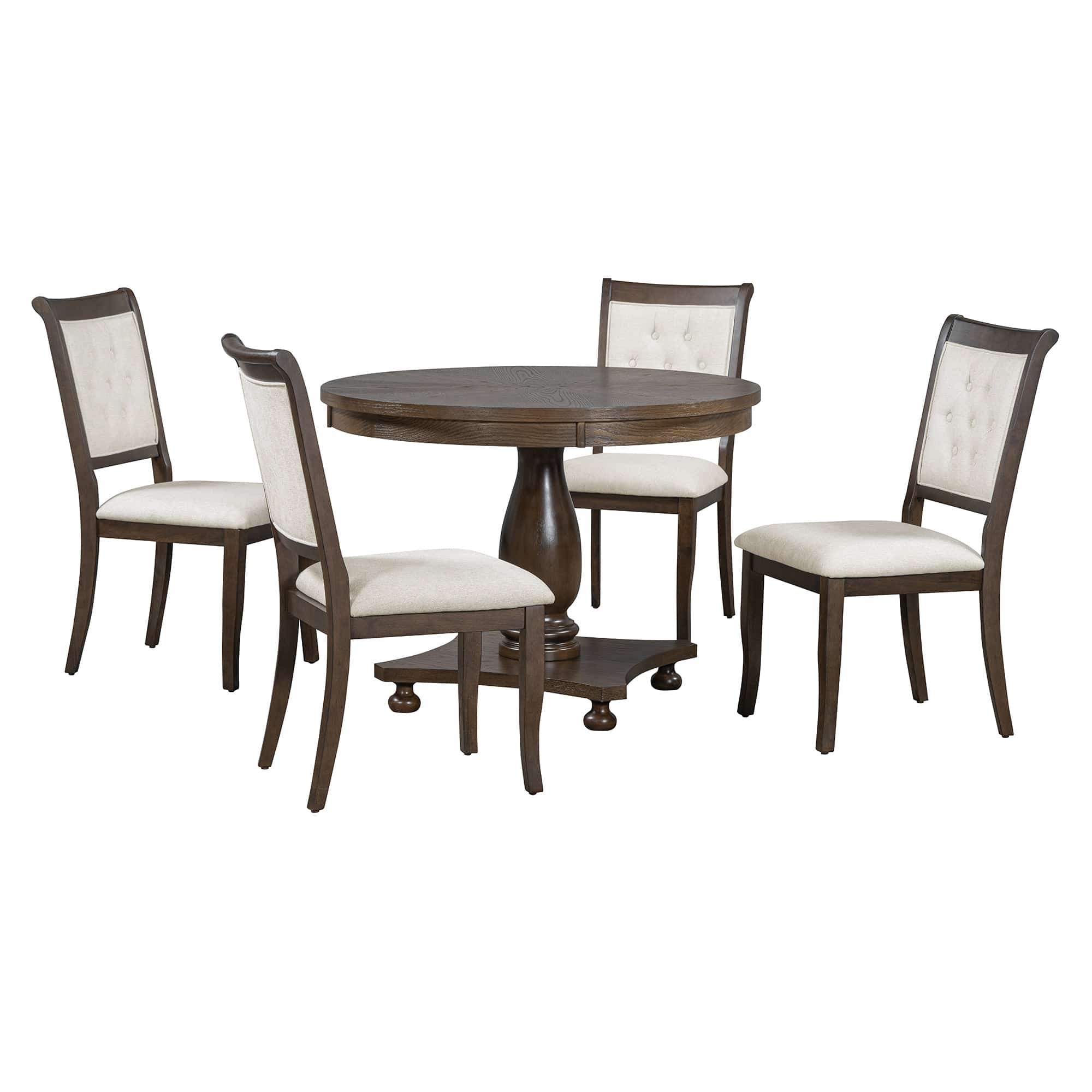 5-Piece Vintage Dining Set – Round Pedestal Table with Upholstered Chairs | Cozy Cove Furniture | ST000121AAP