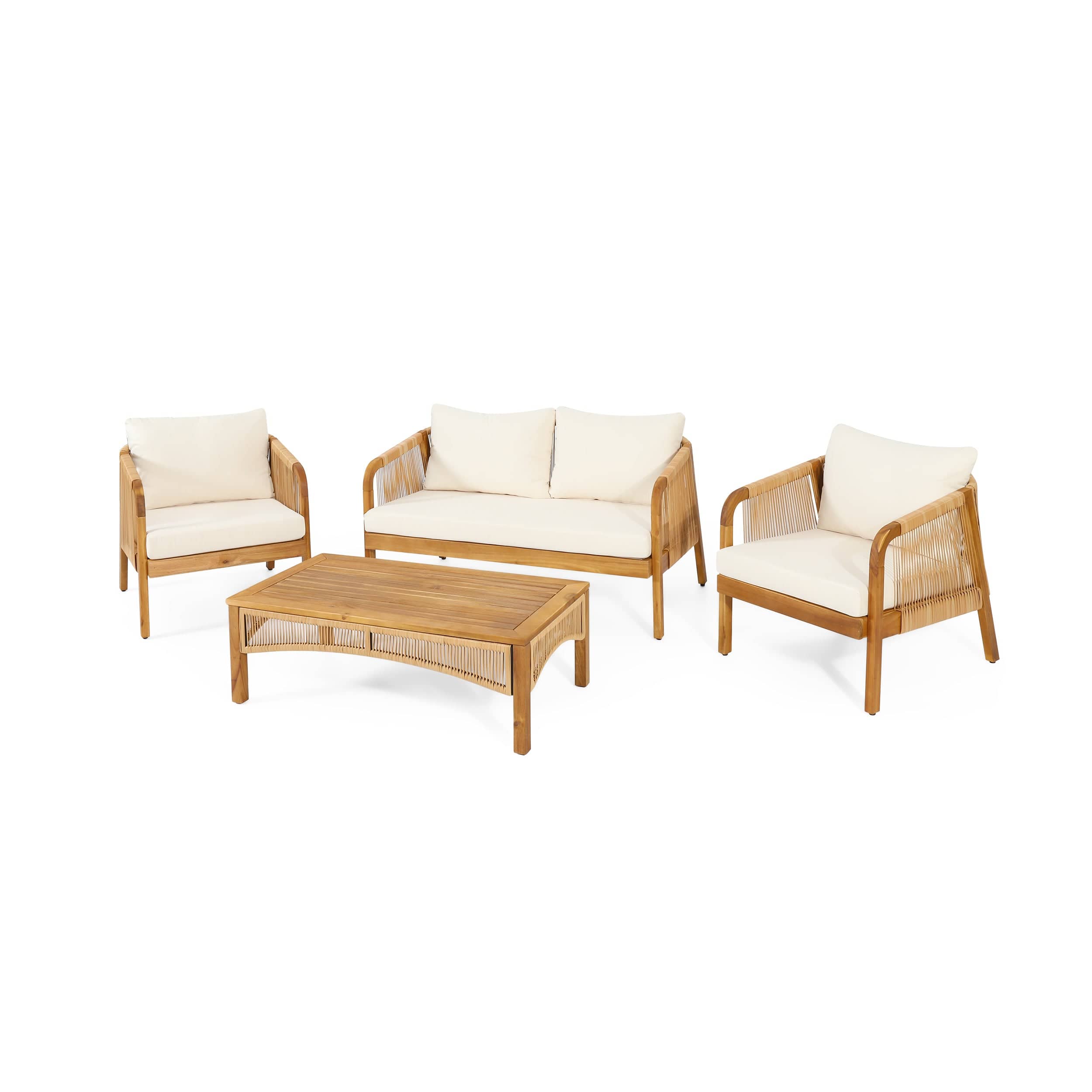 4-Piece Acacia Wood Patio Set with Handwoven Rope Detailing | Cozy Cove Furniture | 72408.00LBGE
