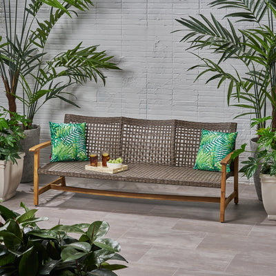 Hampton Wood + Wicker 3-Seater Outdoor Sofa | Cozy Cove Furniture