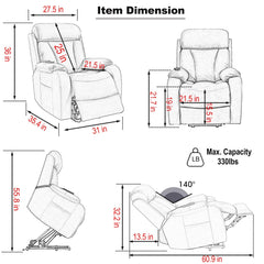 Lift Chair Recliner for Elderly with Power Remote Control in Dark Gray | Cozy Cove Furniture