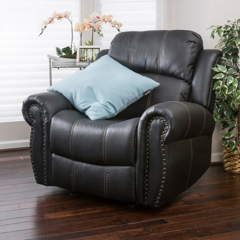 Gliding Recliner with Faux Leather Upholstery in Black | Cozy Cove Furniture