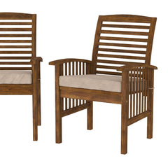 Modern 2-Piece Slat-Back Patio Chairs with Cushions - Dark Brown | Cozy Cove Furniture