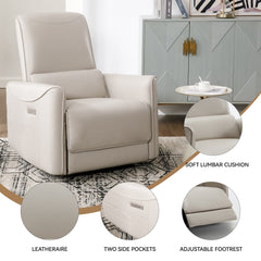 Beige Grey Leatheraire Swivel and Rocker Power Recliner Chair with USB & Type-C Ports | Cozy Cove Furniture