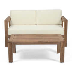 Genser Acacia Wood Loveseat & Coffee Table Set with Water-Resistant Cushions | Cozy Cove Furniture