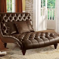 Homeroots 52" X 70" X 45" 2Tone Brown Pu Upholstery Wood Chaise With 3 Pillows 347011 - Cozy Cove Furniture