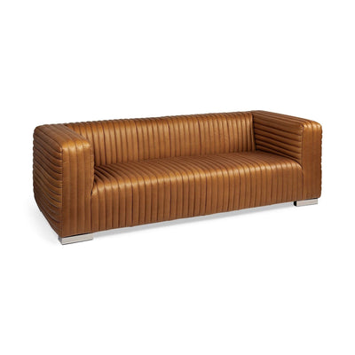 Homeroots Cognac Leather Wrapped Three-Seater Sofa | Cozy Cove Furniture