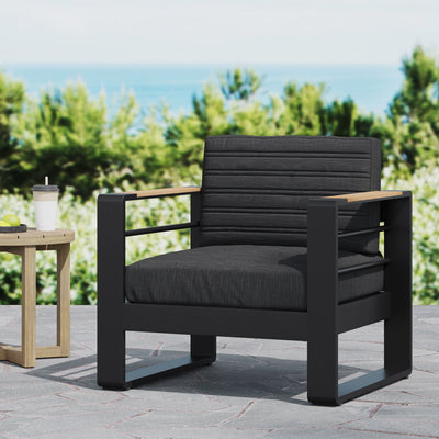 Giovanna Aluminum and Wood Club Chair with Water-Resistant Cushions | Cozy Cove Furniture