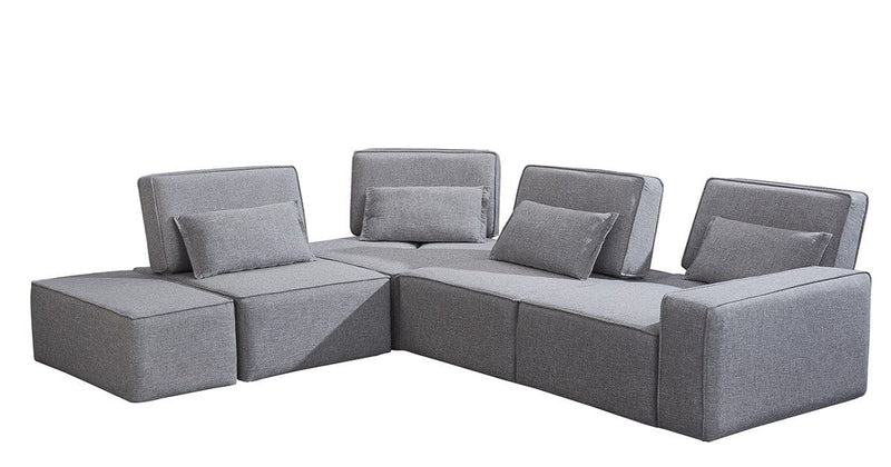 Homeroots Light Gray 100% Polyester Modular L Shaped Four Piece Corner Sectional 473570