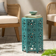 Eliana 12" Iron Side Table in Teal | Cozy Cove Furniture