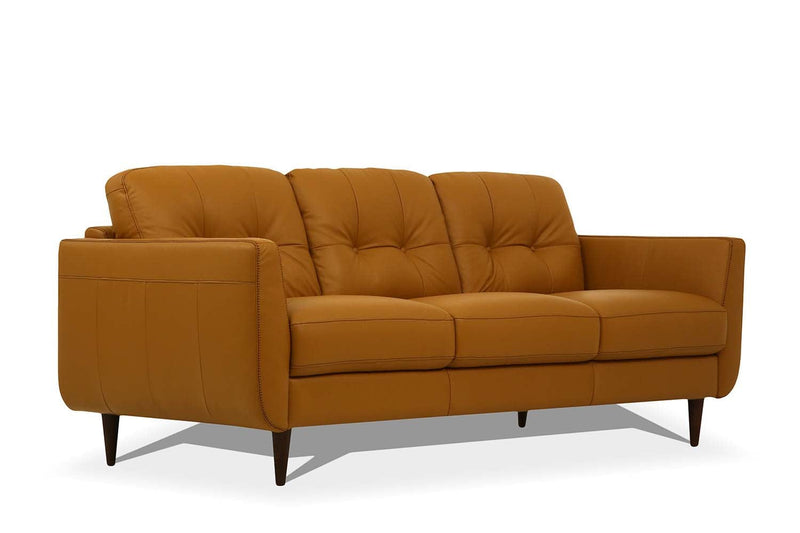 Homeroots Camel Leather And Black Sofa 491283