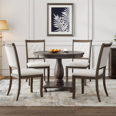 5-Piece Vintage Dining Set – Round Pedestal Table with Upholstered Chairs | Cozy Cove Furniture