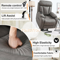 Lift Chair Recliner for Elderly with Power Remote Control in Dark Gray | Cozy Cove Furniture