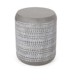 Outdoor Lightweight Concrete Side Table with Boho Design in White | Cozy Cove Furniture