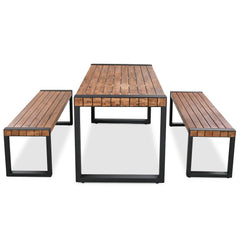 3-Piece Acacia Wood Outdoor Dining Set with Steel Frame | Cozy Cove Furniture