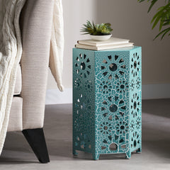 Eliana 12" Iron Side Table in Teal | Cozy Cove Furniture