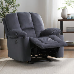 Luxurious Manual Recliner Chair in Silver with Skin-Friendly Fabric and Dual Cup Holders | Cozy Cove Furniture