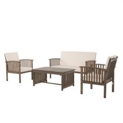 4-Piece Outdoor Acacia Wood Chat Set with Water-Resistant Cushions | Cozy Cove Furniture