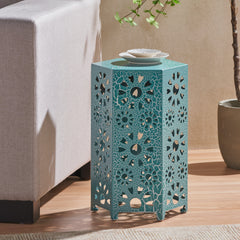 Eliana 12" Iron Side Table in Teal | Cozy Cove Furniture