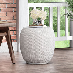 Outdoor Lightweight Concrete Side Table with Braided Pattern in Antique White | Cozy Cove Furniture