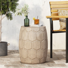 Outdoor Lightweight Concrete Side Table with Honeycomb Pattern in Natural | Cozy Cove Furniture