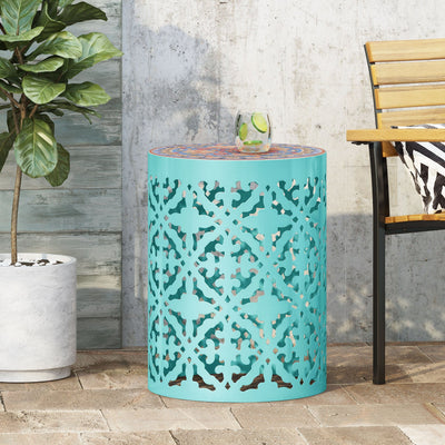 Castana Rattan and Fabric Side Table in Teal | Cozy Cove Furniture