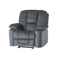 Luxurious Manual Recliner Chair in Silver with Skin-Friendly Fabric and Dual Cup Holders | Cozy Cove Furniture