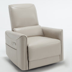 Beige Grey Leatheraire Swivel and Rocker Power Recliner Chair with USB & Type-C Ports | Cozy Cove Furniture