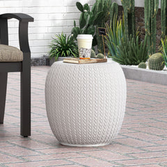 Outdoor Lightweight Concrete Side Table with Braided Pattern in Antique White | Cozy Cove Furniture