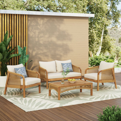 4-Piece Acacia Wood Patio Set with Handwoven Rope Detailing | Cozy Cove Furniture | 72408.00LBGE