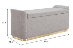 Zuo Dobo Storage Bench in Grey with Gold Base 109995