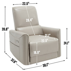 Beige Grey Leatheraire Swivel and Rocker Power Recliner Chair with USB & Type-C Ports | Cozy Cove Furniture