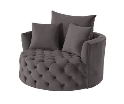 Homeroots Gray Velvet Solid Color Swivel Barrel Chair 486597