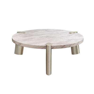 Homeroots Gold And White Genuine Marble Round Coffee Table 372310