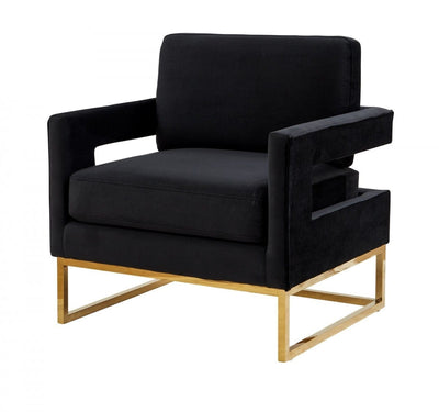 Homeroots Stylish Black Velvet And Gold Steel Chair 473816